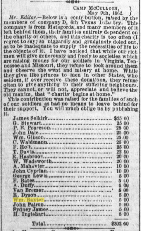 Conferderate Donations: The Tri-Weekly Telegraph (Houston, Tex.), Vol. 28, No. 28, Ed. 1 Wednesday, May 21, 1862