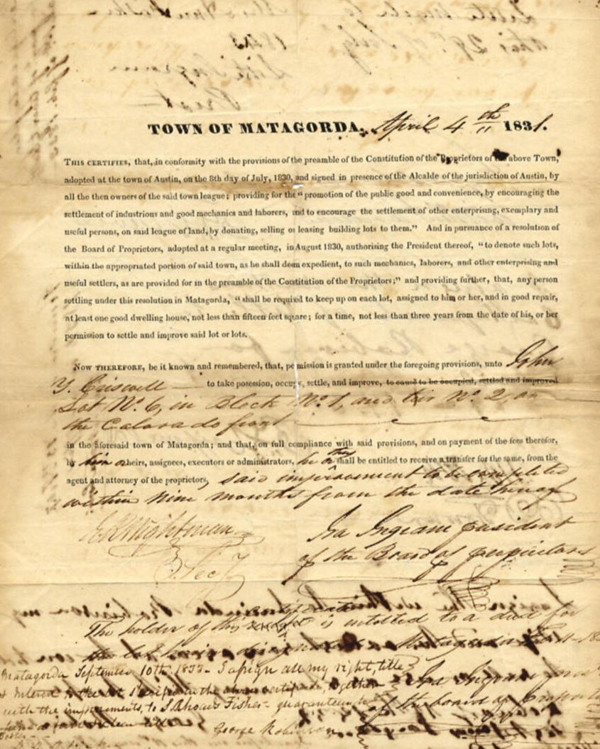 Town of Matagorda Lot/Block Certificate Signed.