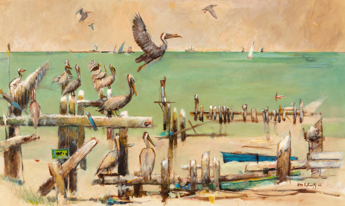 Pelicans by the Matagorda Bay, 1966 Edward Muegge &quot;Buck&quot; Schiwetz Via Heritage Auctions